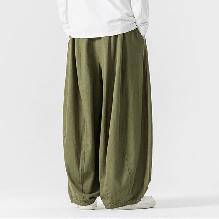 Buddha Stones Pantalones largos de algodón liso, sencillos, con cordón ajustable, estilo casual de otoño, para hombre, de pierna recta y con bolsillos. - image 22