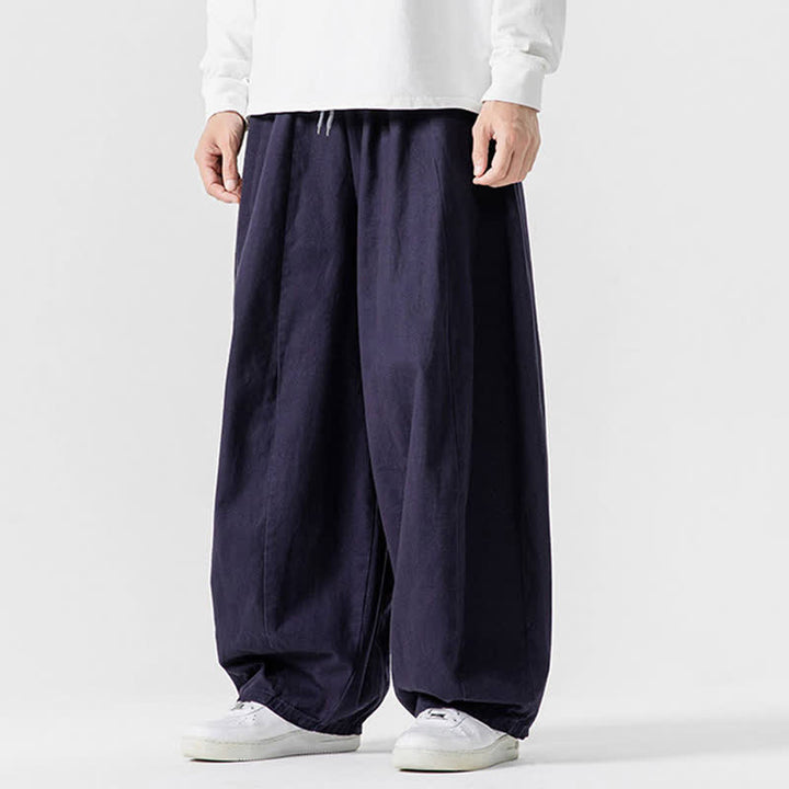 Buddha Stones Pantalones largos de algodón liso, sencillos, con cordón ajustable, estilo casual de otoño, para hombre, de pierna recta y con bolsillos. - image 29