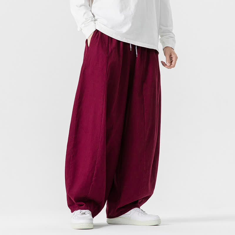 Buddha Stones Pantalones largos de algodón liso, sencillos, con cordón ajustable, estilo casual de otoño, para hombre, de pierna recta y con bolsillos. - image 43