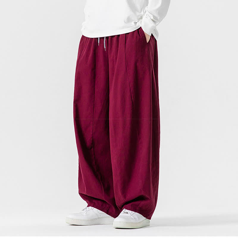 Buddha Stones Pantalones largos de algodón liso, sencillos, con cordón ajustable, estilo casual de otoño, para hombre, de pierna recta y con bolsillos. - image 47