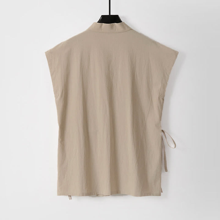 Buddha Stones 2 piezas de camisas de manga corta de algodón y lino con cordón ajustable estilo Tang para meditación de verano, pantalones cortos para hombre con bolsillos. - image 11