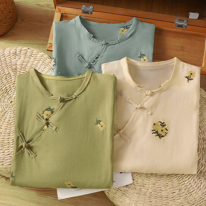 Buddha Stones Camiseta sin mangas de verano estilo Tang con cuello mandarín y bordado floral para mujer. - image 23
