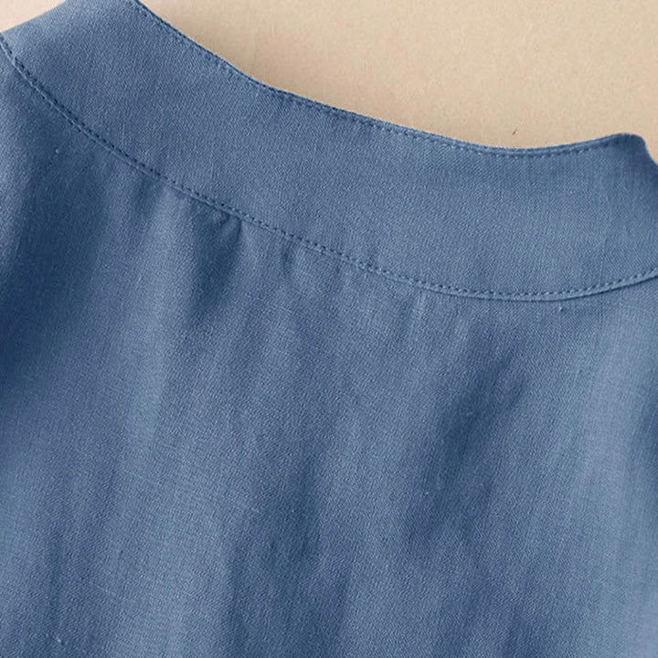 Camisa de lino y algodón lisa con diseño de manga tres cuartos y escote en V para mujer de Buddha Stones - image 6