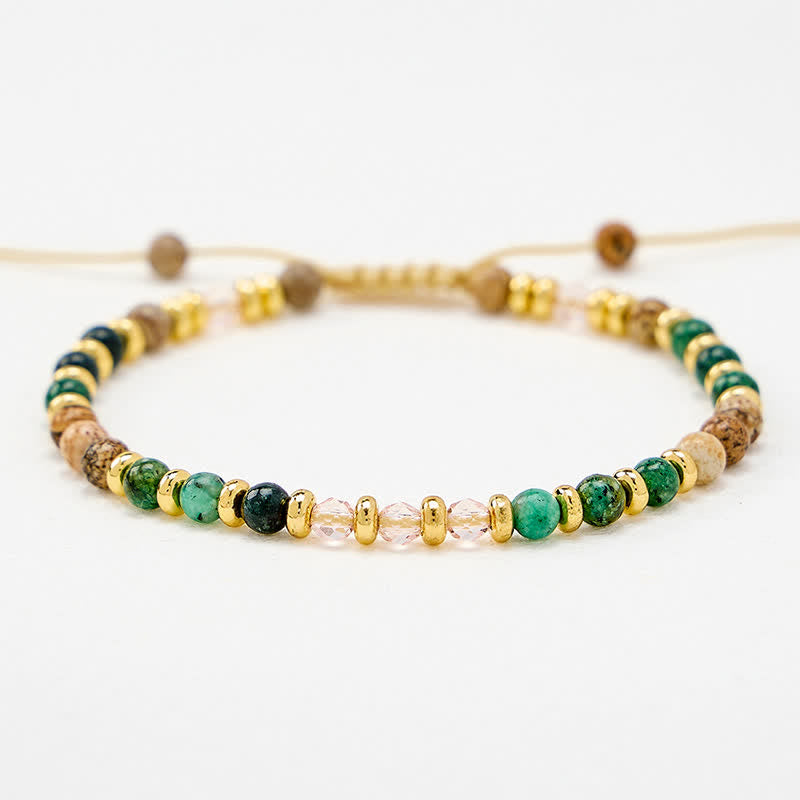 Buddha Stones Pulsera tejida a mano con cuentas de vidrio rosa jaspe turquesa africana de 4 mm. - image 4