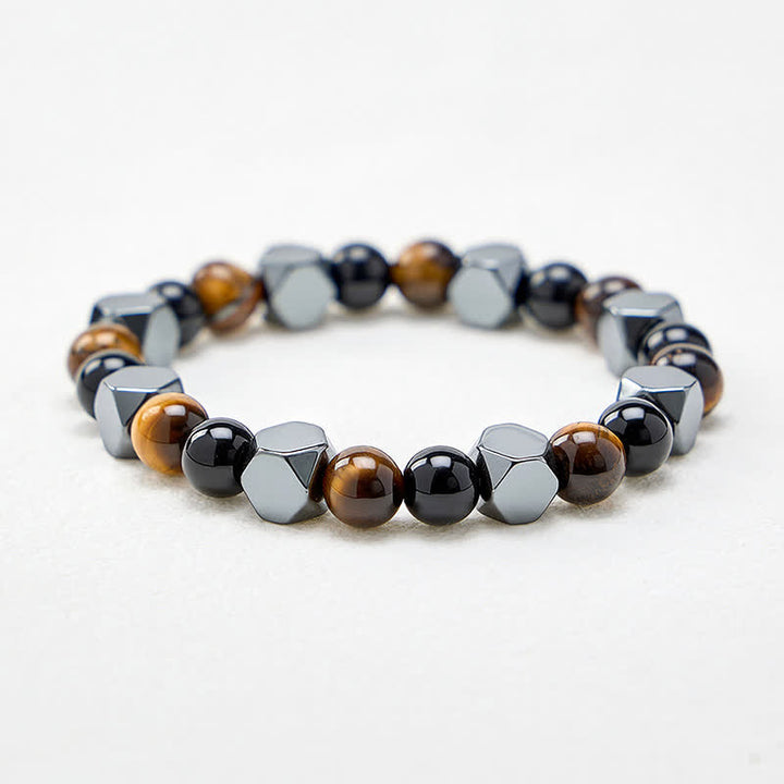 Buddha Stones Pulsera protectora facetada de hematita ojo de tigre y obsidiana negra - image 4