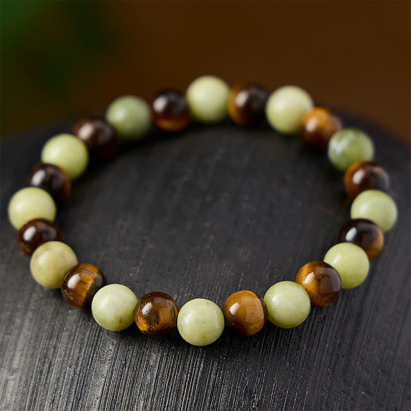 Buddha Stones Pulsera redonda de cuentas de jade ojo de tigre para fortalecer la fuerza - image 2