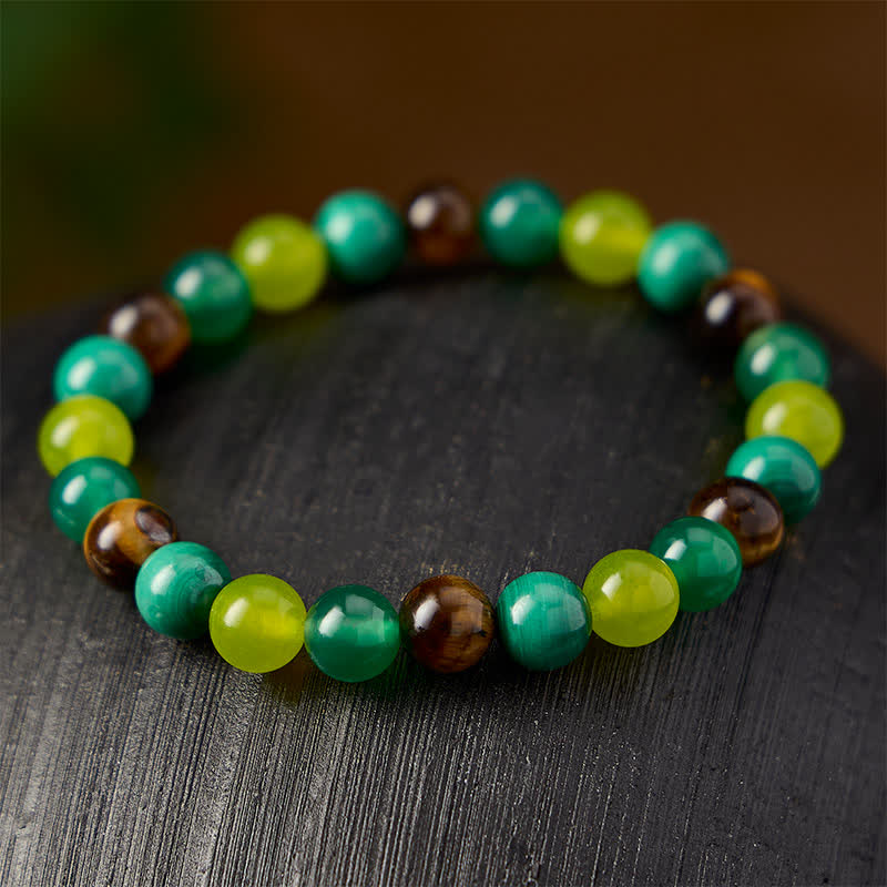 Buddha Stones Pulsera de ágata verde jade cian con ojo de tigre y malaquita. - image 2