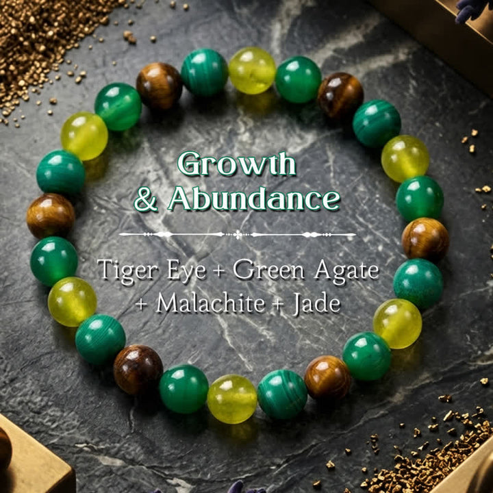 Buddha Stones Pulsera de ágata verde jade cian con ojo de tigre y malaquita. - Ojo de Tigre (Protección ♥ Coraje) - image 0