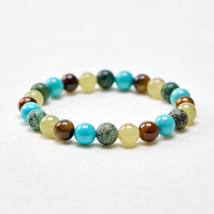 Buddha Stones Pulsera protectora de cuentas de jade turquesa cian ojo de tigre natural - image 4