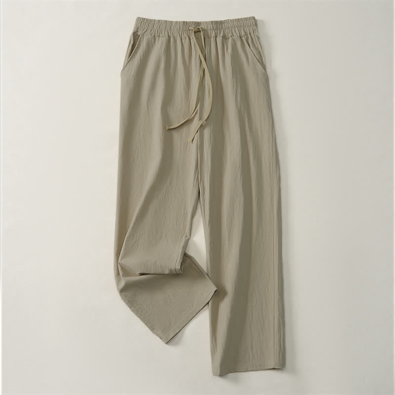 Buddha Stones Pantalones largos lisos casuales de otoño con cordón ajustable para hombre, pierna recta y bolsillo. - image 2
