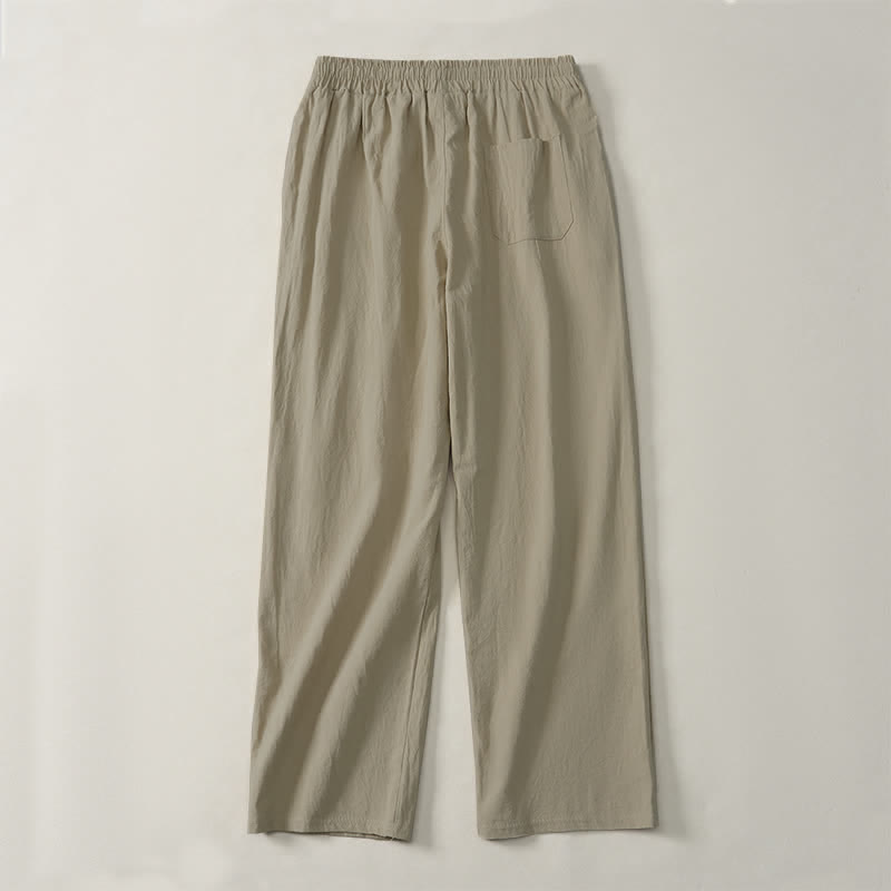 Buddha Stones Pantalones largos lisos casuales de otoño con cordón ajustable para hombre, pierna recta y bolsillo. - image 3