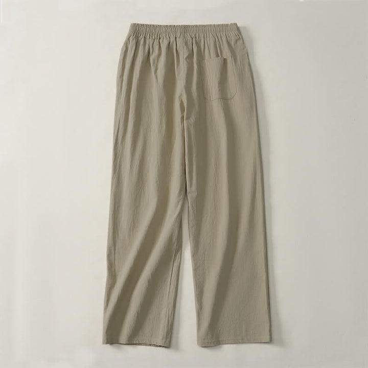 Buddha Stones Pantalones largos lisos casuales de otoño con cordón ajustable para hombre, pierna recta y bolsillo. - image 3