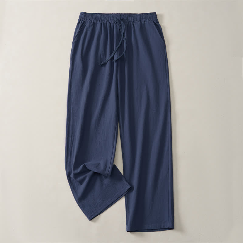 Buddha Stones Pantalones largos lisos casuales de otoño con cordón ajustable para hombre, pierna recta y bolsillo. - image 13