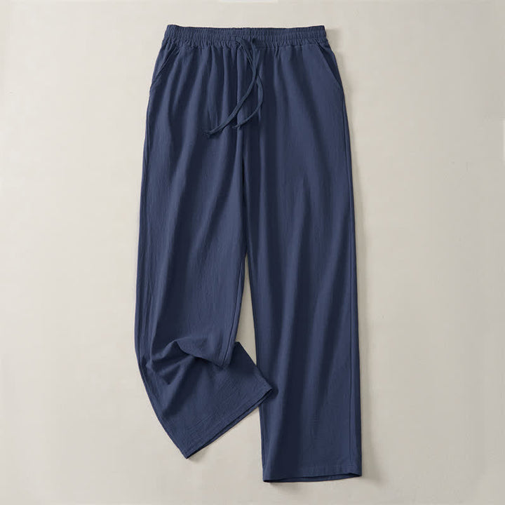 Buddha Stones Pantalones largos lisos casuales de otoño con cordón ajustable para hombre, pierna recta y bolsillo. - image 13