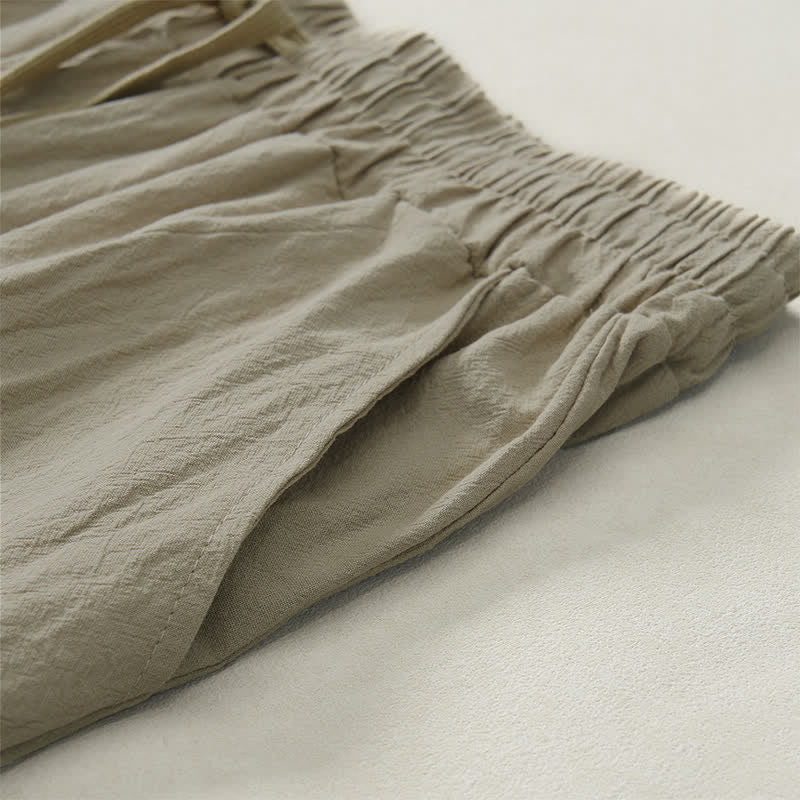 Buddha Stones Pantalones largos lisos casuales de otoño con cordón ajustable para hombre, pierna recta y bolsillo. - image 7