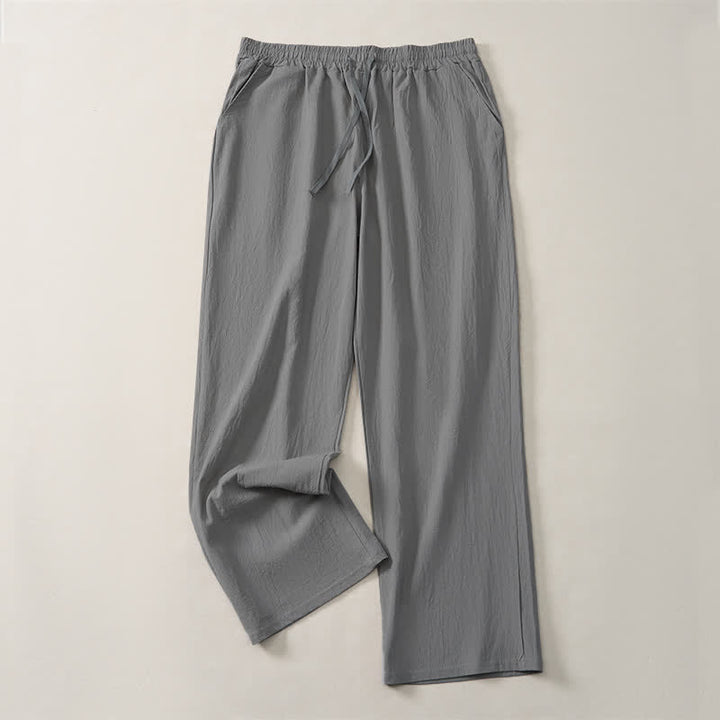 Buddha Stones Pantalones largos lisos casuales de otoño con cordón ajustable para hombre, pierna recta y bolsillo. - image 23