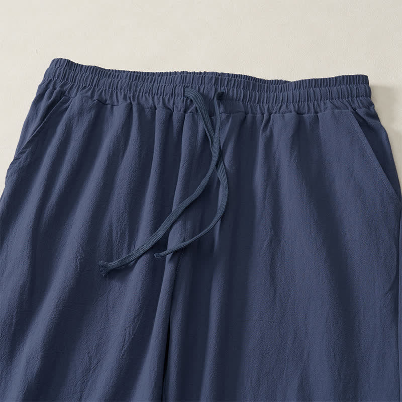 Buddha Stones Pantalones largos lisos casuales de otoño con cordón ajustable para hombre, pierna recta y bolsillo. - image 15