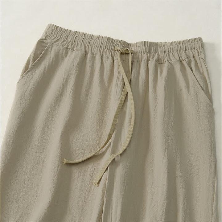 Buddha Stones Pantalones largos lisos casuales de otoño con cordón ajustable para hombre, pierna recta y bolsillo. - image 5