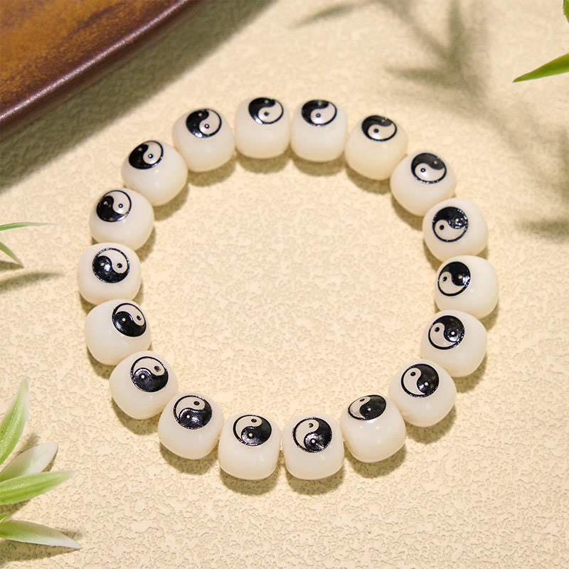 Buddha Stones Pulsera de la paz Yin Yang con semillas de Bodhi blancas - Bagua (Equilibrio ♥ Armonía) - image 0