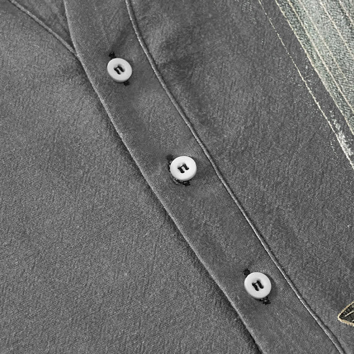 Buddha Stones Camisa de manga corta con medio botón y estampado de ondas de agua de peces koi para hombre, de algodón. - image 8