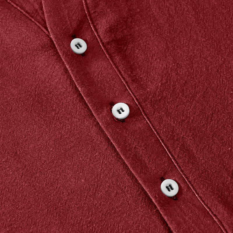 Buddha Stones Camisa de manga corta con medio botón para hombre, de algodón con estampado de escudo y escudo. - image 3