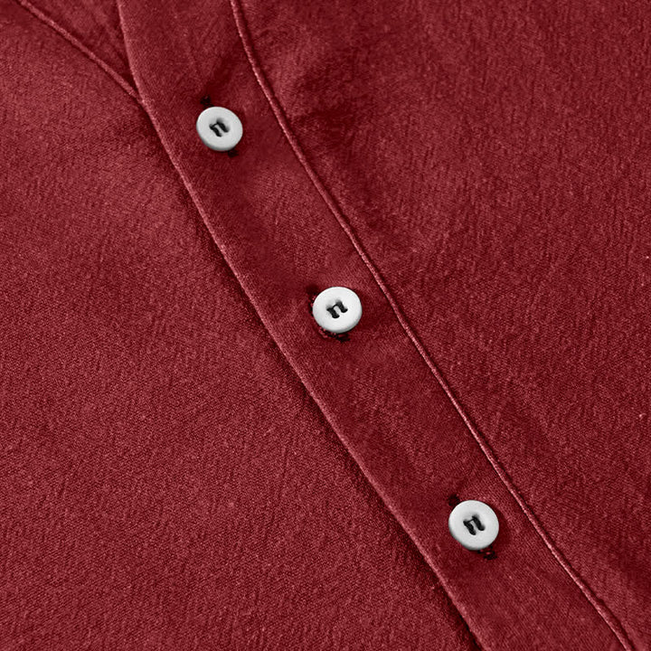 Buddha Stones Camisa de manga corta con medio botón para hombre, de algodón con estampado de escudo y escudo. - image 3