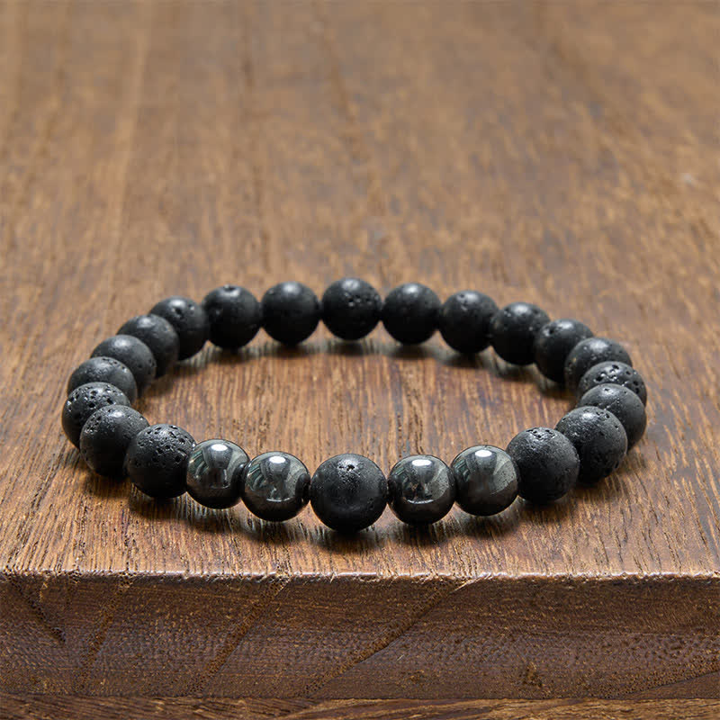 Buddha Stones Pulsera minimalista de cuentas con diseño de roca volcánica de hematita - image 10