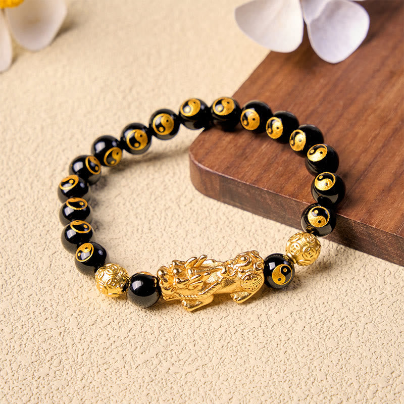 Buddha Stones Pulsera de la riqueza con cuentas de Pi Xiu de cobre y ónix negro - Pi Xiu (Riqueza ♥ Suerte) - image 0