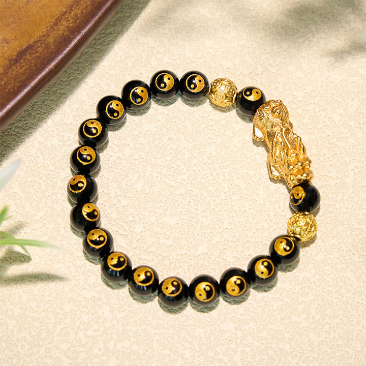 Buddha Stones Pulsera de la riqueza con cuentas de Pi Xiu de cobre y ónix negro - image 4