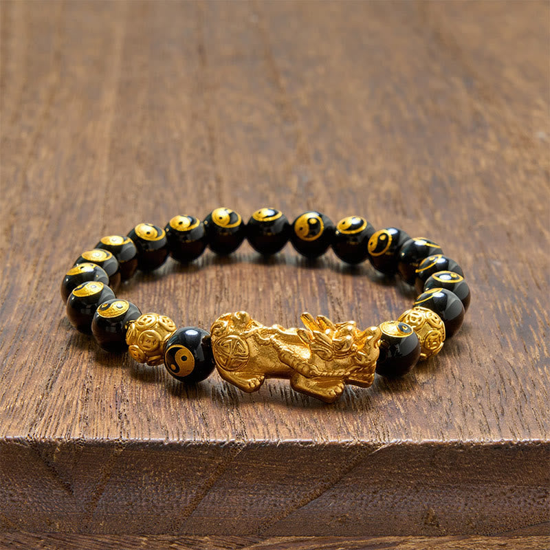 Buddha Stones Pulsera de la riqueza con cuentas de Pi Xiu de cobre y ónix negro - image 3