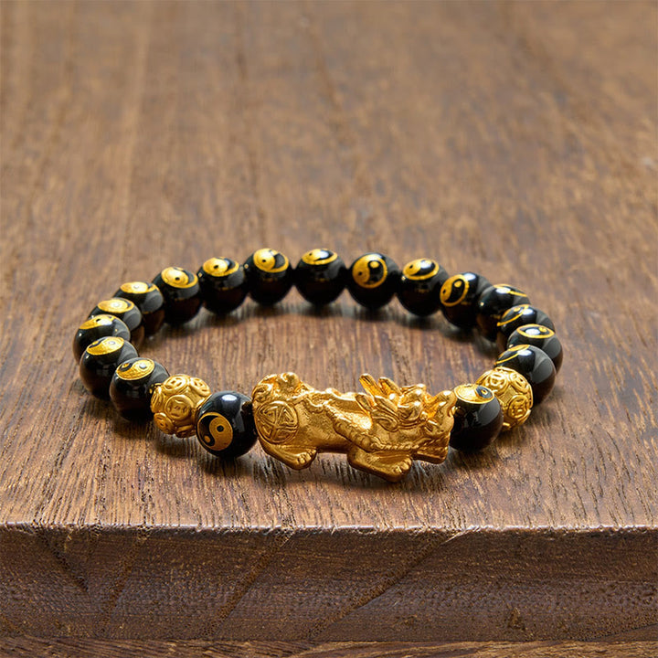 Buddha Stones Pulsera de la riqueza con cuentas de Pi Xiu de cobre y ónix negro - image 3