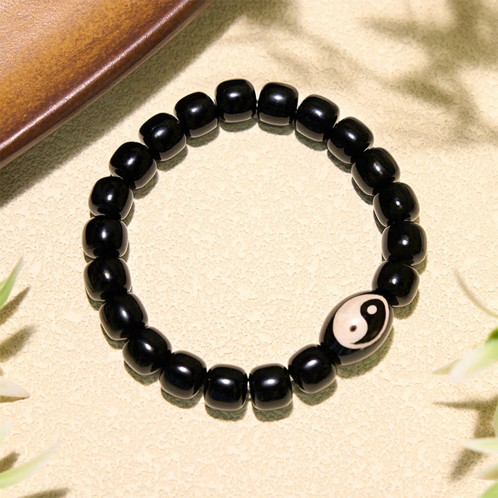 Buddha Stones Pulsera de armonía con cuentas Yin Yang de ónix negro - image 1