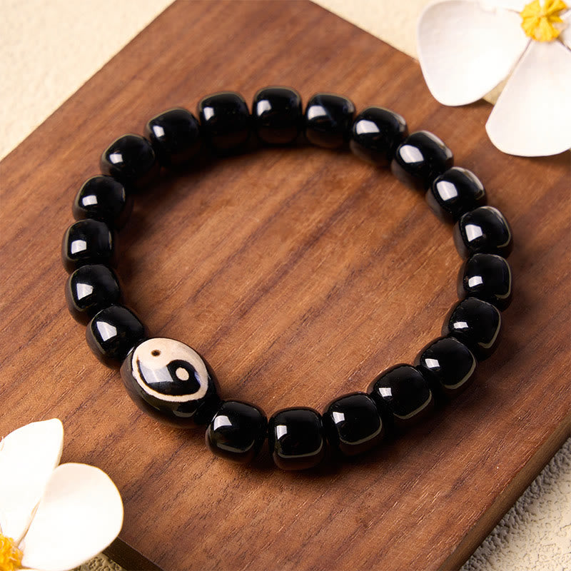 Buddha Stones Pulsera de armonía con cuentas Yin Yang de ónix negro - image 2