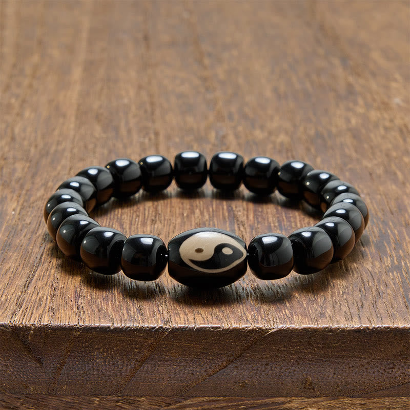 Buddha Stones Pulsera de armonía con cuentas Yin Yang de ónix negro - image 3
