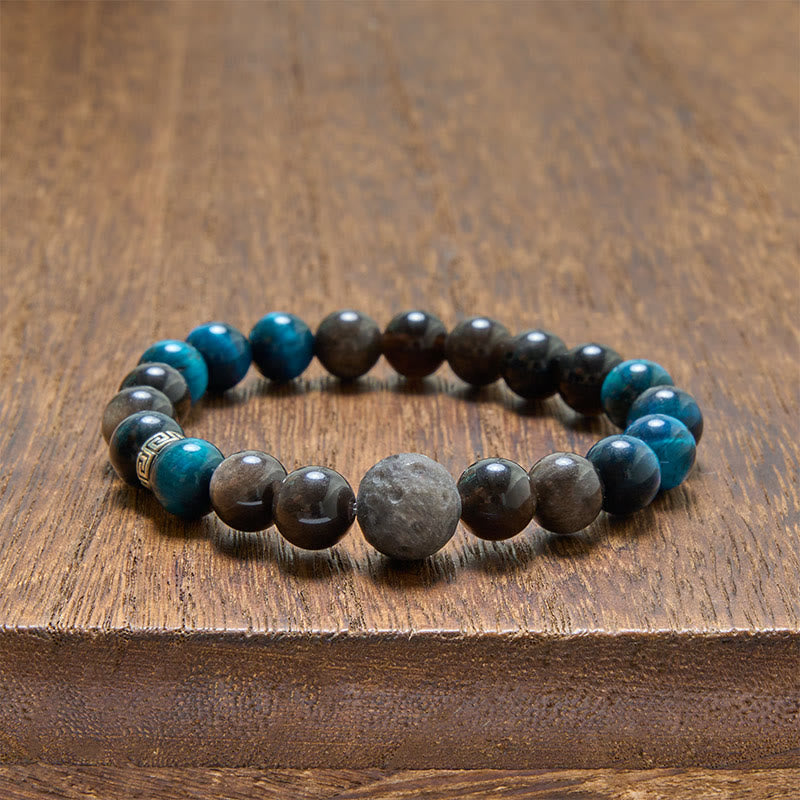 Buddha Stones Pulsera de pareja con brillo plateado y efecto positivo de obsidiana ojo de tigre azul - image 11