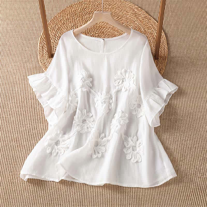 Buddha Stones Camisetas de manga corta para mujer, estilo bohemio informal con estampado floral, ideales para el verano. - Blanco - US14, UK/AU18, EU46 (2XL) - image 0