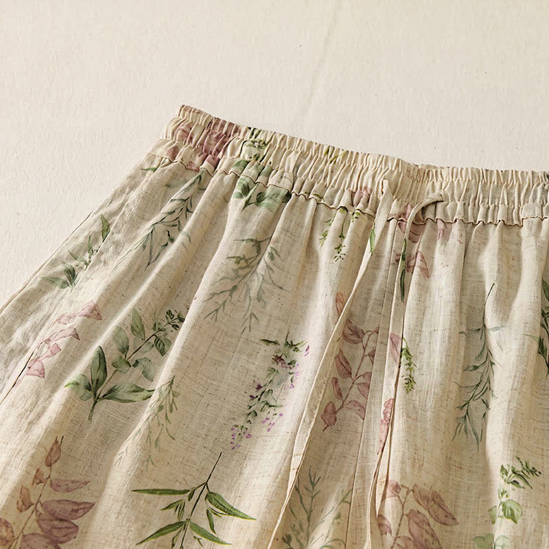 Buddha Stones Pantalones cortos de estilo bohemio con cordón ajustable y estampado floral de hojas, ideales para primavera y verano. Pantalones harem para mujer con bolsillos. - image 7