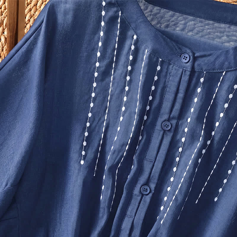 Buddha Stones Camisa de manga corta para mujer, estilo bohemio casual de verano, con botones, cordón ajustable y bajo acampanado. - image 4