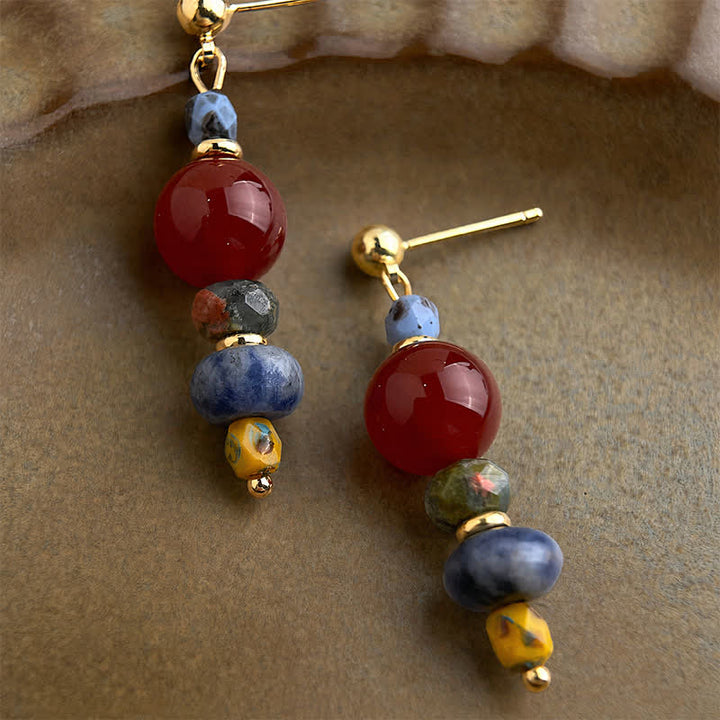 Buddha Stones Pendientes colgantes de ágata roja, unakita y jaspe azul con diseño de confianza. - image 3