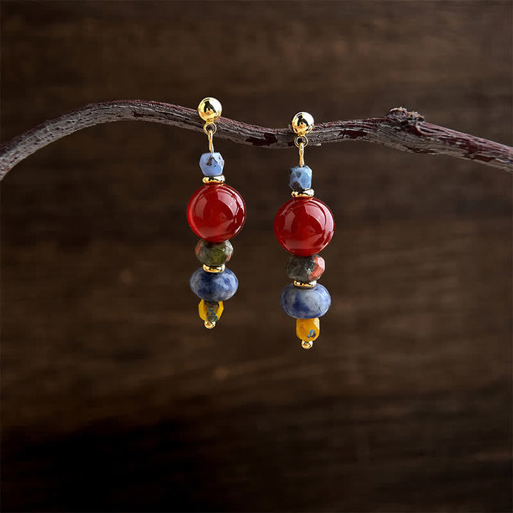 Buddha Stones Pendientes colgantes de ágata roja, unakita y jaspe azul con diseño de confianza. - image 2
