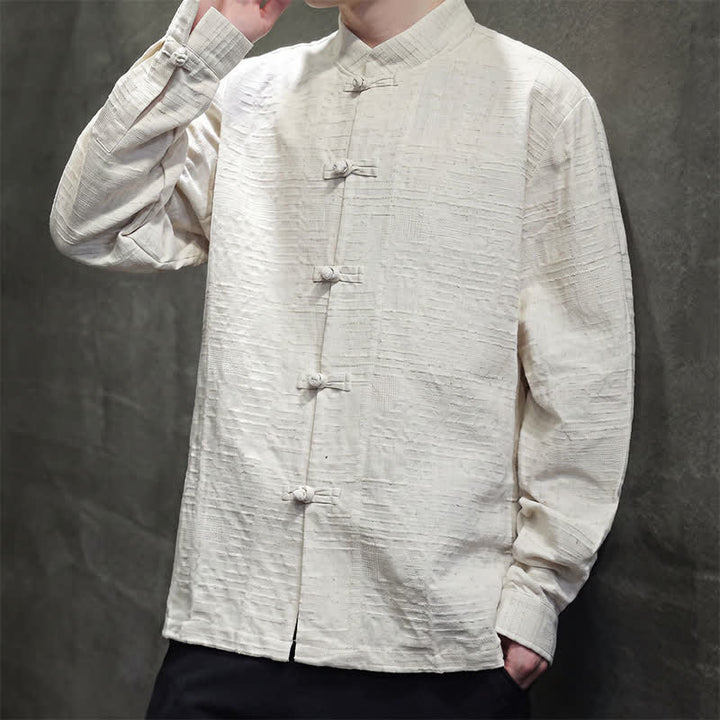 Buddha Stones Camisas de manga larga para hombre estilo vintage Tang con botones de rana y estampado floral. - image 18
