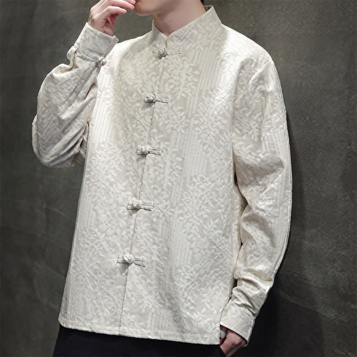 Buddha Stones Camisas de manga larga para hombre estilo vintage Tang con botones de rana y estampado floral. - image 29