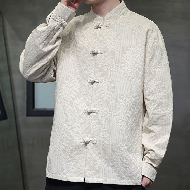 Buddha Stones Camisas de manga larga para hombre estilo vintage Tang con botones de rana y estampado floral. - image 31