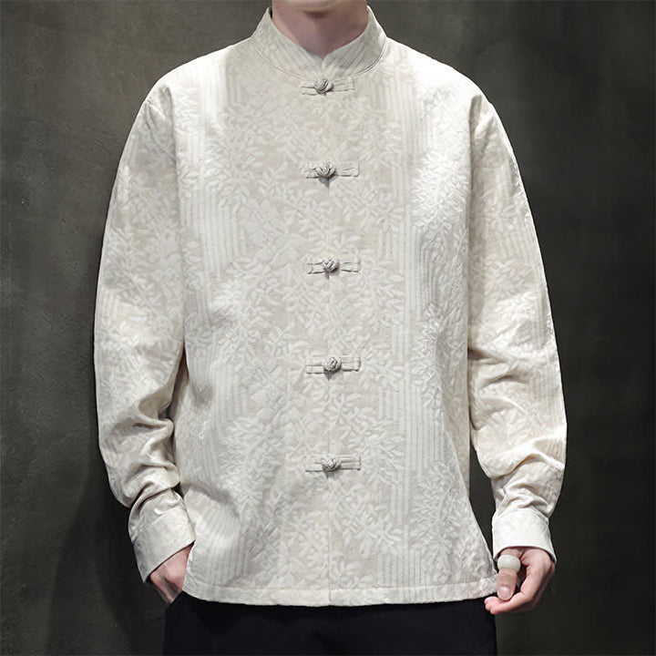Buddha Stones Camisas de manga larga para hombre estilo vintage Tang con botones de rana y estampado floral. - image 25