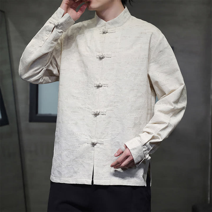 Buddha Stones Camisas de manga larga para hombre estilo vintage Tang con botones de rana y estampado floral. - image 5