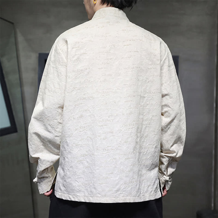 Buddha Stones Camisas de manga larga para hombre estilo vintage Tang con botones de rana y estampado floral. - image 9