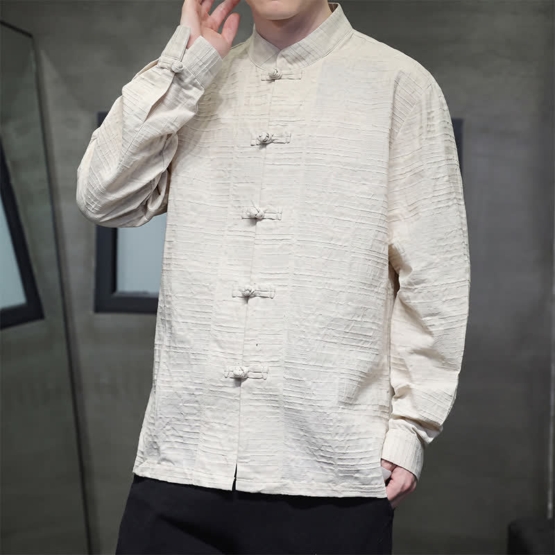 Buddha Stones Camisas de manga larga para hombre estilo vintage Tang con botones de rana y estampado floral. - image 16