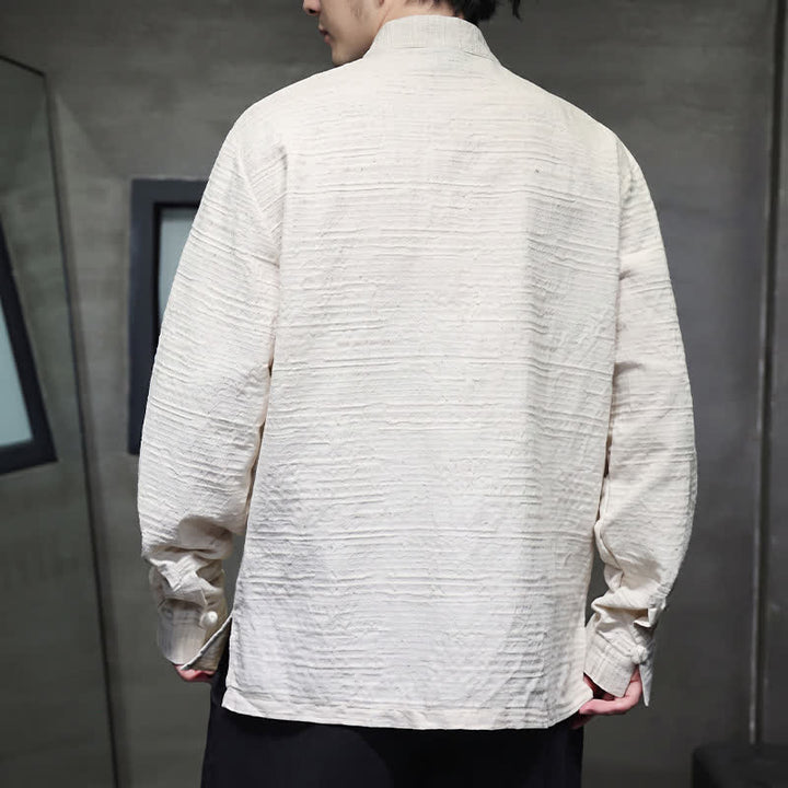 Buddha Stones Camisas de manga larga para hombre estilo vintage Tang con botones de rana y estampado floral. - image 19