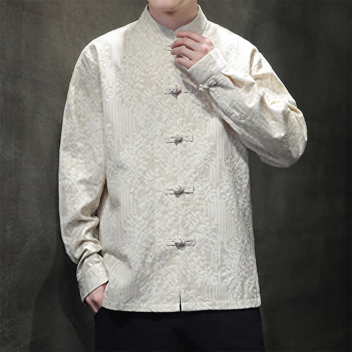 Buddha Stones Camisas de manga larga para hombre estilo vintage Tang con botones de rana y estampado floral. - image 26