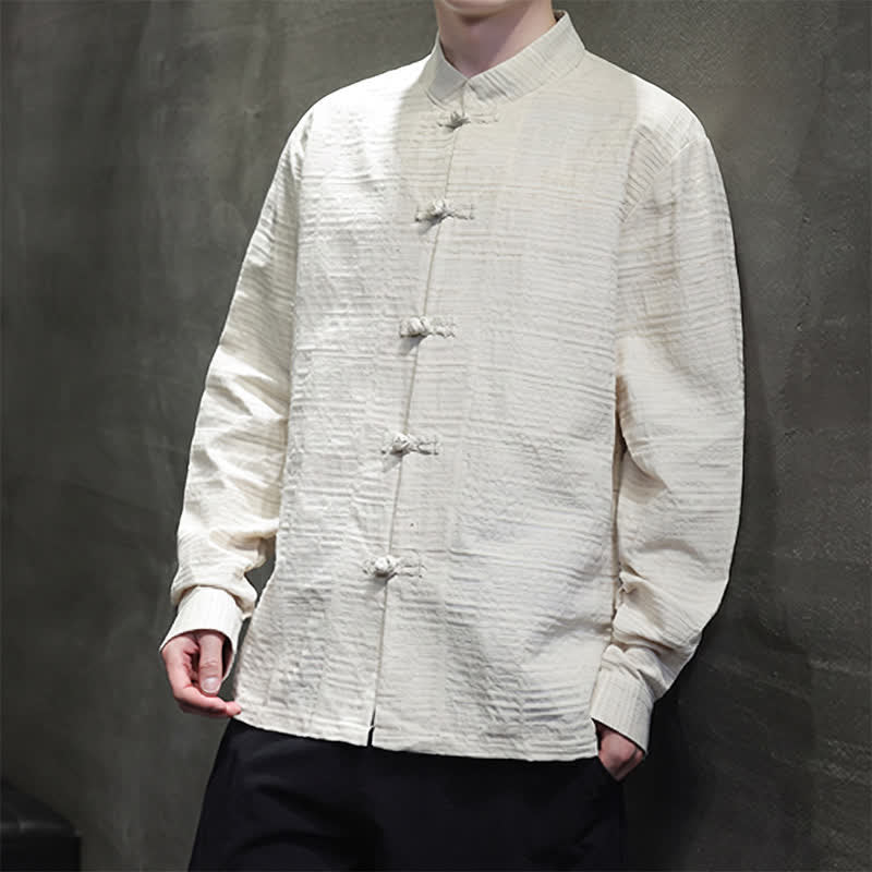 Buddha Stones Camisas de manga larga para hombre estilo vintage Tang con botones de rana y estampado floral. - image 15